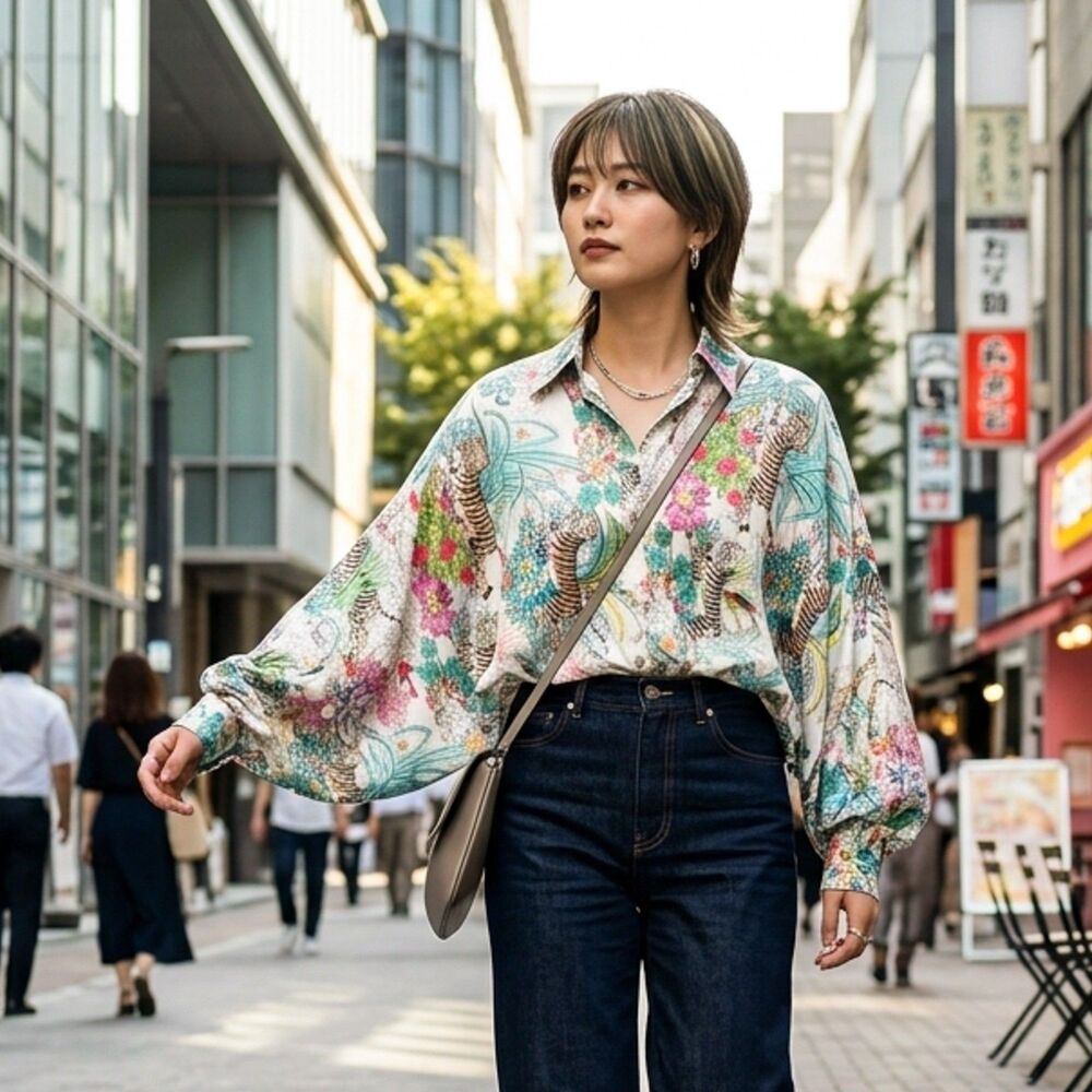Beulah Style Oversized Tiger Jungle Balloon Sleeve Blouse - One Size